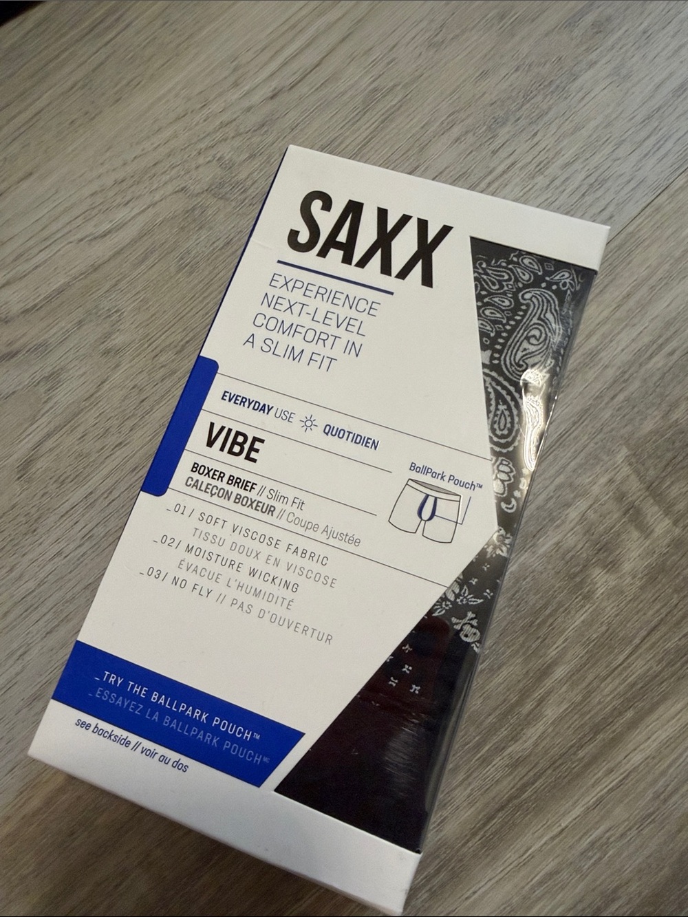 Saxx Vibe Boxer Briefs - Black with White Paisley